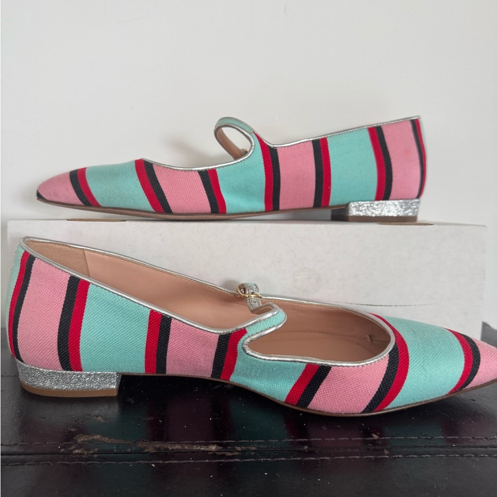 J. Crew Striped Flats in Pink, Green, and Black